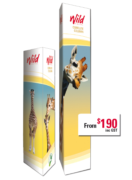 Folded corflute column displays from Wild Digital.